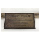 Antique notary public metal sign w/ wood post