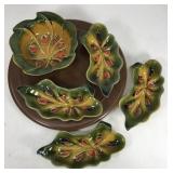 Ceramic snack set with rotating wood tray