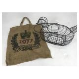 Wire chicken basket and burlap bag