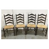Set of four vintage rush seat ladderback chairs
