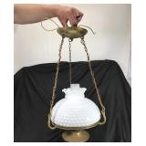 Vintage hobnail milk glass hanging lamp