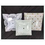 Three vintage square frosted glass light covers