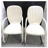 Pair of vintage metal shell back patio chairs