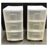 Pair of plastic rolling storage bins