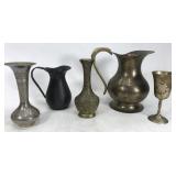 Antique brass pitchers and vases