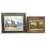 Pair of framed outdoor scene paintings
