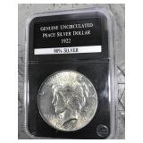 1922 Uncirculated silver peace dollar