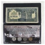 Pearl harbor set w/ war coins and Japanese note