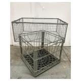 Vintage metal milk carton and wire basket