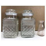 Cut glass canisters and milk glass