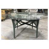 Green wicker patio table w/ glass top