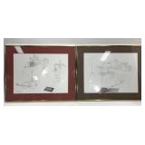 Pair of signed framed music themed sketches