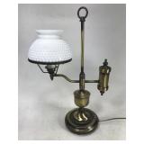 Brass lamp with milk glass hobnail shade