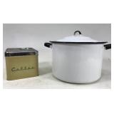 Vintage enamelware pot and coffee canister