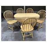 Blonde wood drop leaf table w/ five chairs