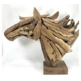 Teak wood horse head sculpture