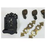 Cast iron match holder and brass drawer pulls