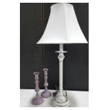 Distressed lamp and candle sticks