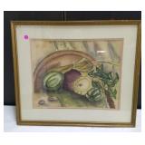 Framed fruit painting