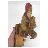 Vintage wooden gnome wall hook