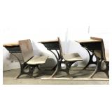 Set of three antique cast iron & wood school desks