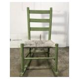 Green weathered rush seat rocker