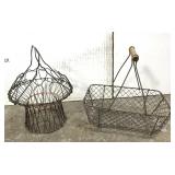 Two old wire baskets