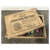 Wooden chalk box with chalk crayons