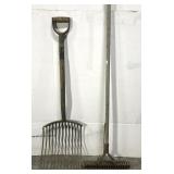 Old hay fork and cutting rake