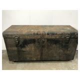 Antique large metal rolling tool chest