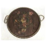Old wood floral tray w/ rope handles