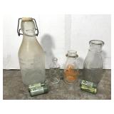 Old glass bottles & pill tins