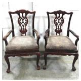 Antique hand carved claw foot chair pair