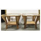 Rattan side tables with glass tops