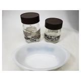 Sugar/flour containers and baking pan