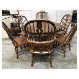 Oak wood table & six chair dining set