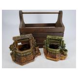 Wood crate with wishing well candle holders
