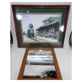 Framed train art and mirror
