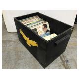Wood record box w/ records, 45