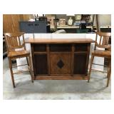 Wood bar w/ two matching bar chairs