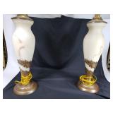 Set of brass and marble glass lamps