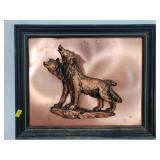 Copper plated wolf art relief