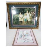 Framed floral and children art