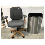 Office chair and trash can