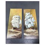 Pair of vintage tall ship art prints