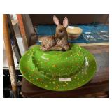 Deer Green Spotted Ashtray Large Signed