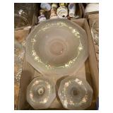 Frosted Glass Bowl And Candle Set Floral