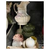 Glass Colored Vases And Ceramic Pitcher