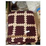 Crocheted Blanket Maroon Tan