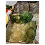 Green Colored Glass Bowls And Serving Dishes